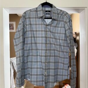 BOSS Hugo Boss Men's Gray Checkered Shirt Large